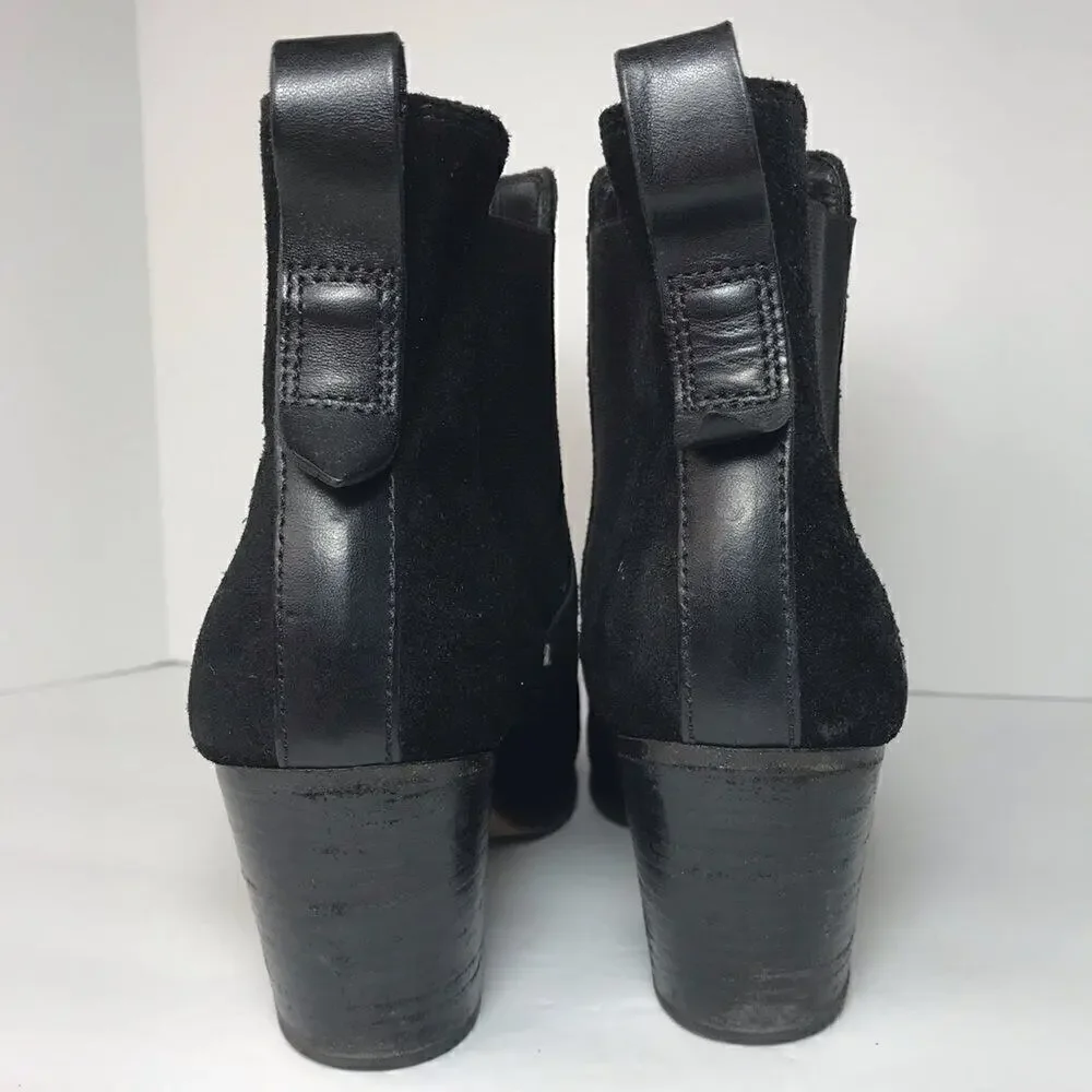 Rag &‎ Bone Devon Waxed Suede Ankle Booties Black Stacked Heel Womens 9.5
